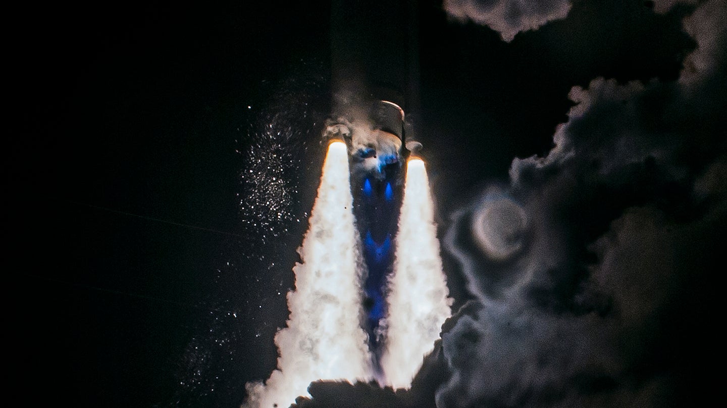 Smoke billows out of two engines as United Launch Alliance's Vulcan Centaur, lifts off from Space Launch Complex 41d at Cape Canaveral Space Force Station in Cape Canaveral, Florida, on January 8, 2024. The new rocket is carrying Astrobotic's Peregrine Lunar Lander.